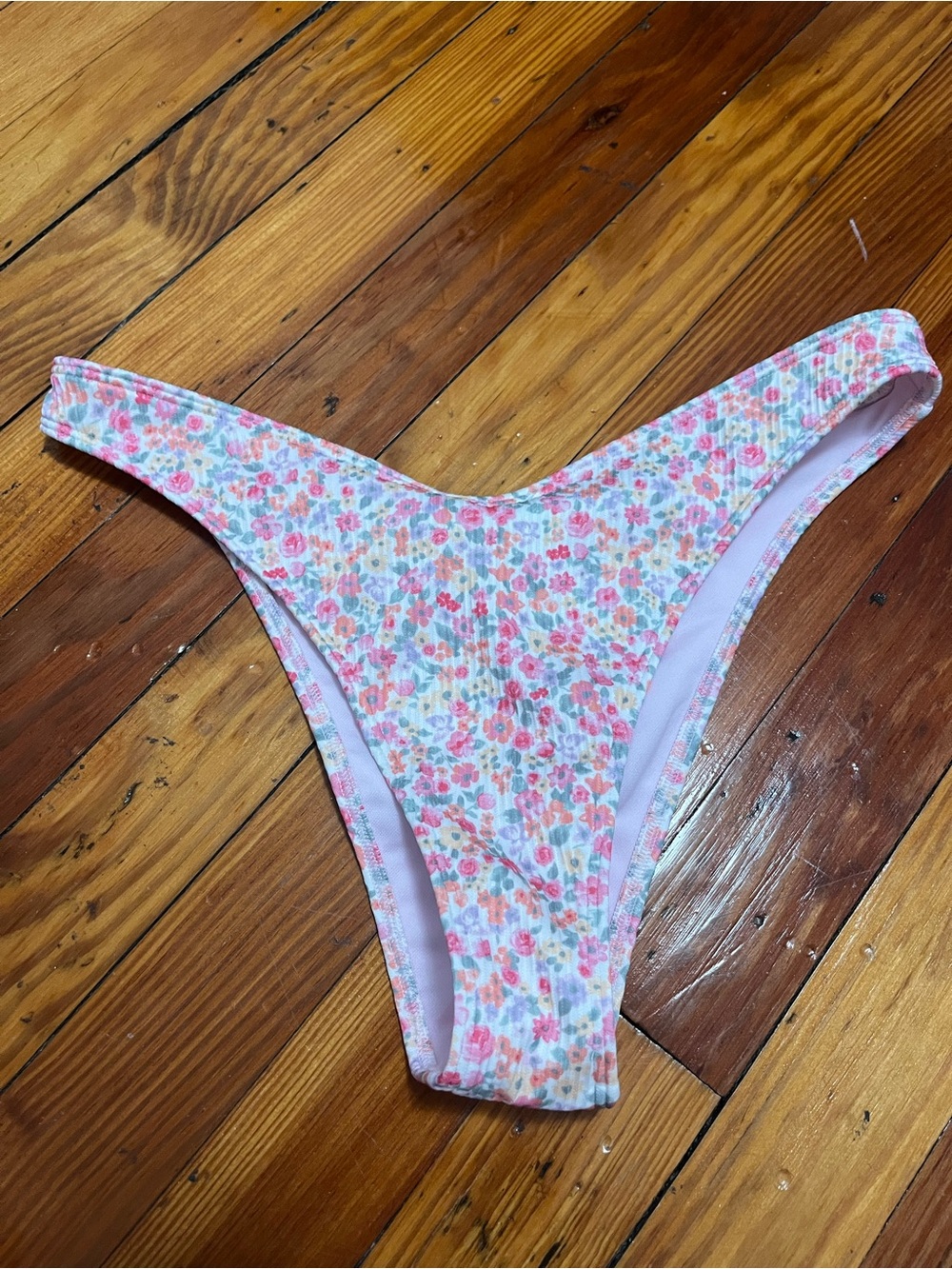 Hollister Floral Ribbed Bikini Bottom - Pink Multi